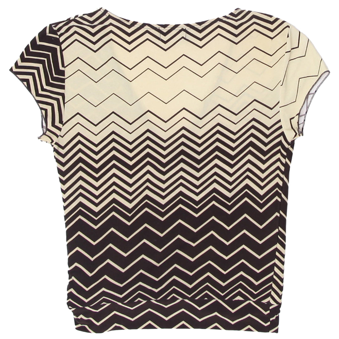 Y2K Fang Glam Zigzag Print Overlap Neck Top