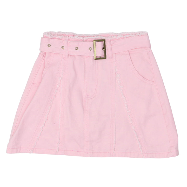 Ladies Belted Pink Denim Skirt