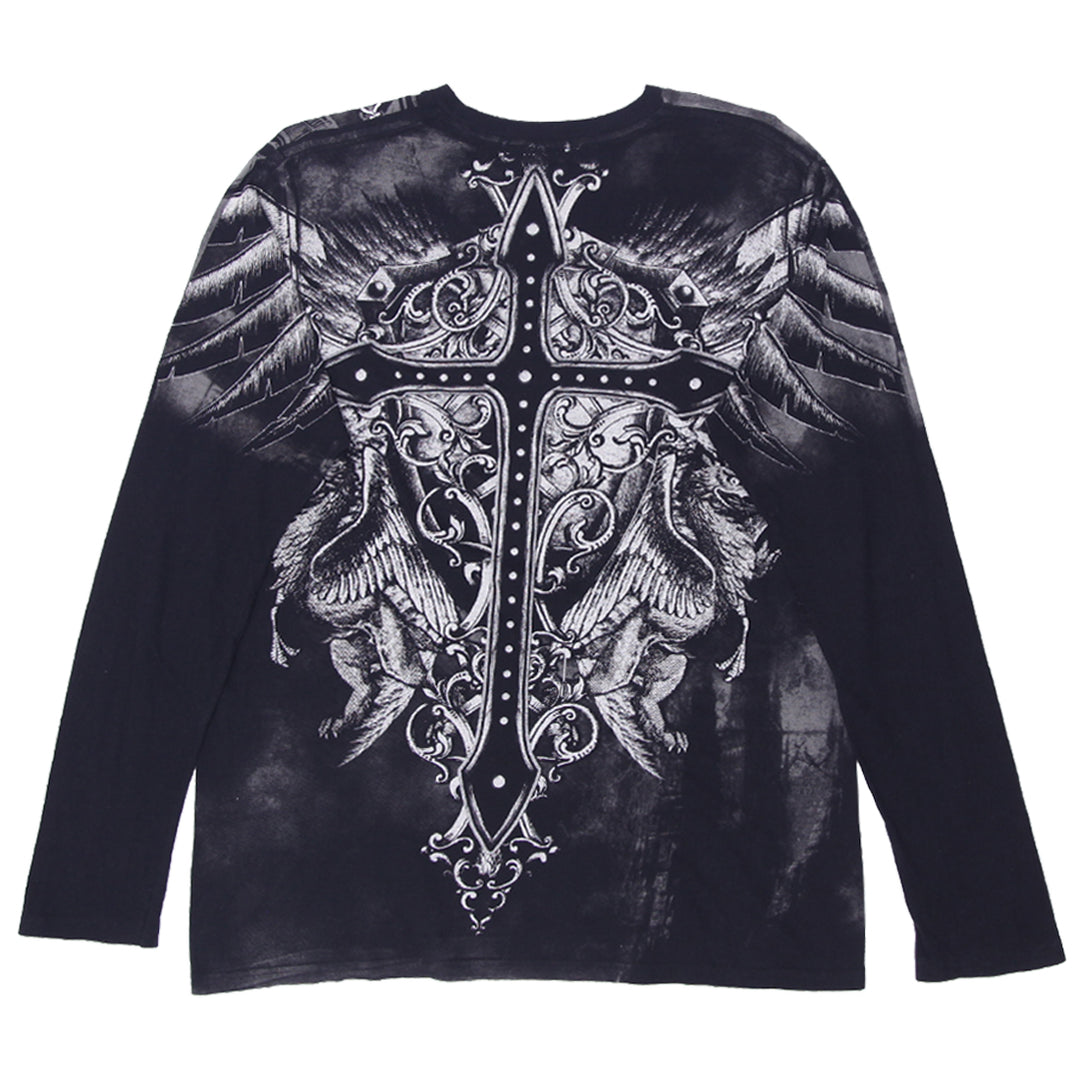 Mens Y2K Konflic Cross Winged Long Sleeve T-Shirt