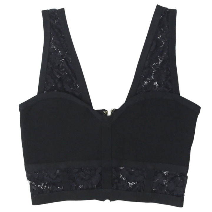 Ladies Bebe Strappy Lace Black Crop Top