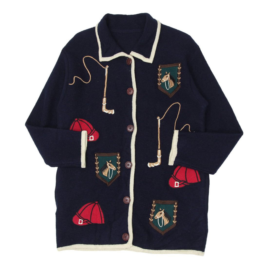 Vintage Equestrian Woolen Cardigan Sweater Ladies