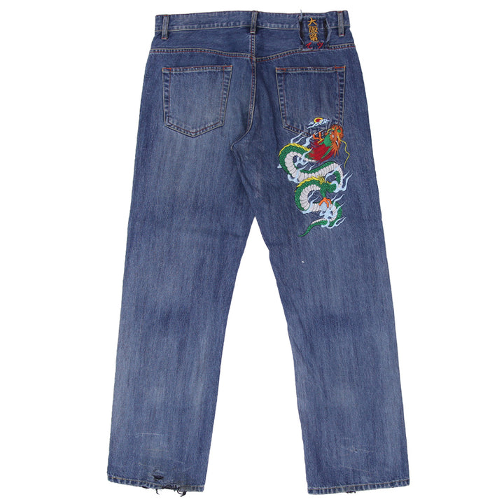 Mens Y2K Fatan Dragon Embroidered Jeans