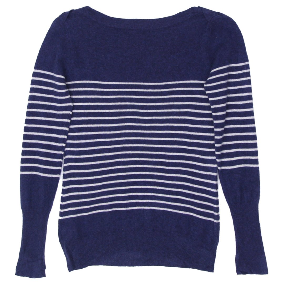 Ladies F&F Boat Neck Stripe 100% Cashmere Sweater