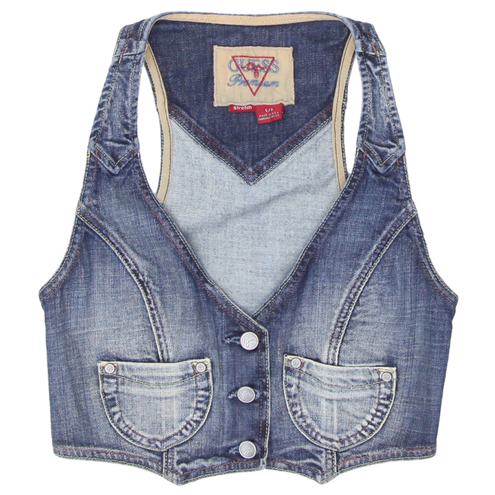 Y2K Guess Premium Faded Denim Vest, Button-Up, Stretch, Size S/M