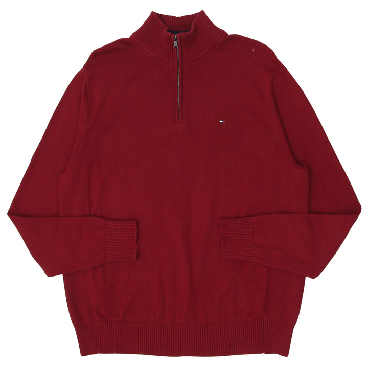 Mens Tommy Hilfiger Quarter Zip Maroon Sweater