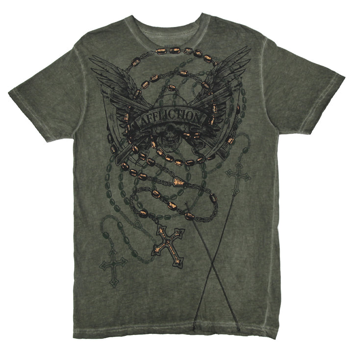 Mens Y2K Affliction Rosary T-Shirt