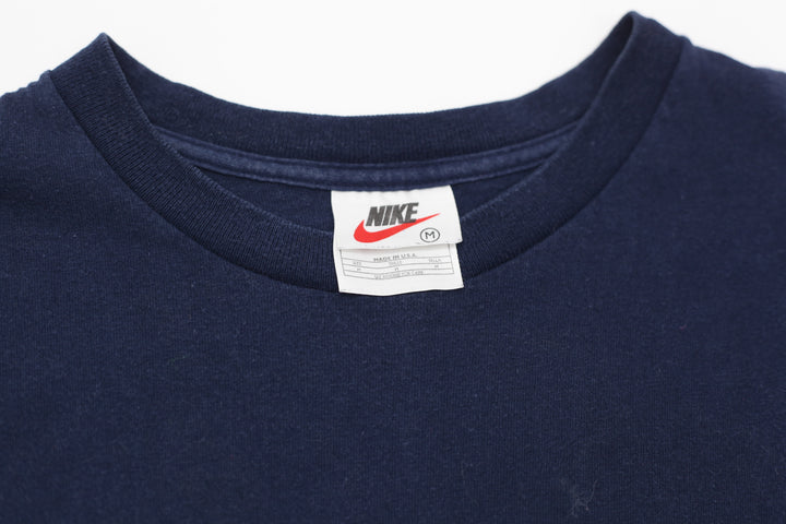 90's Vintage Nike Swoosh Emboidered T-Shirt Navy Made In USA L