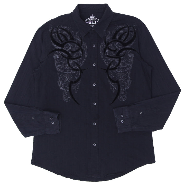 Mens Y2K Helix Felt Print Long Sleeve Shirts