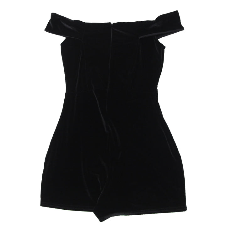 Ladies MissGuided Off-Shoulder Black Velvet Rompers