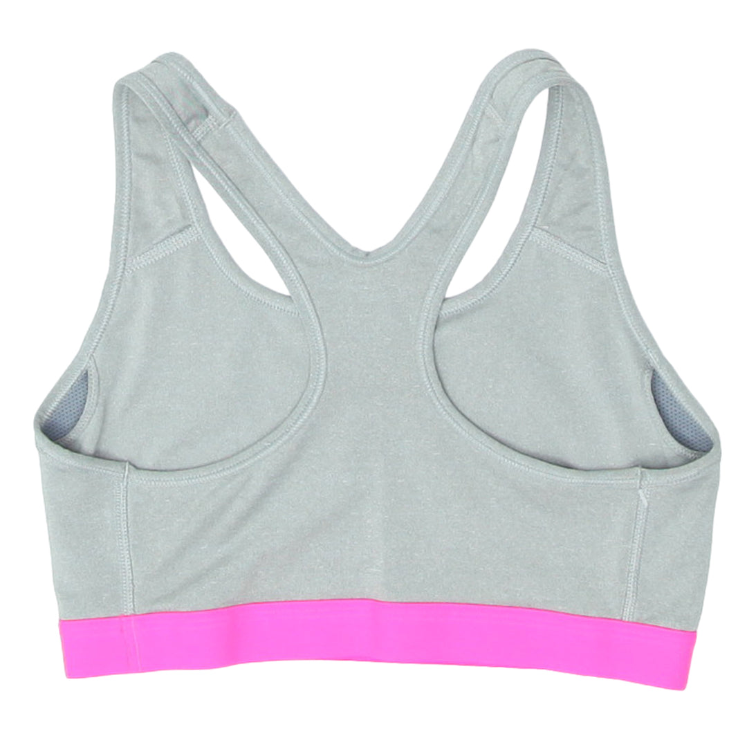 Ladies Nike Spell Out Gray/Pink Racerback Sports Bra