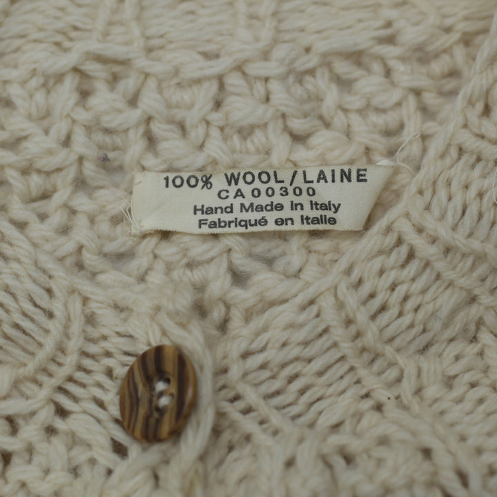 Ladies Handmade Italian 100% Wool Cable Knit Cardigan - Natural Beige