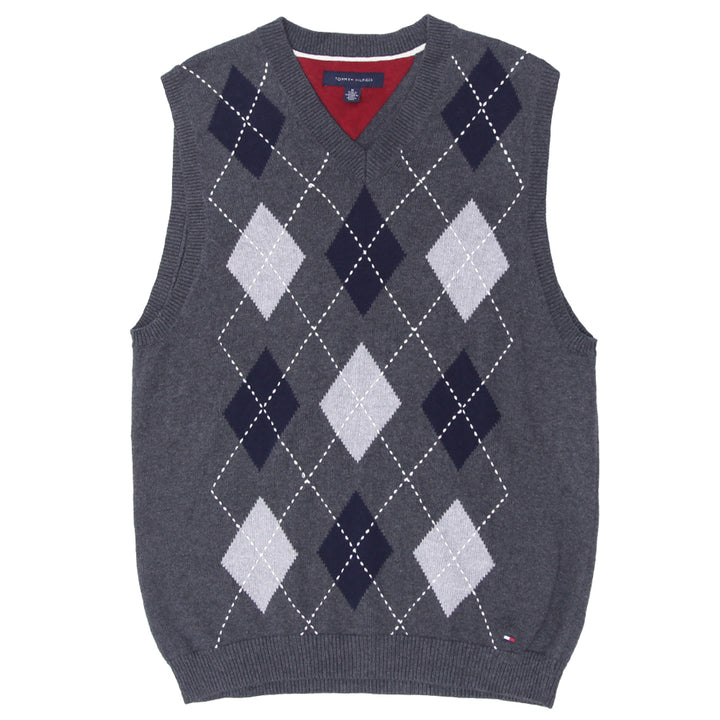 Mens Tommy Hilfiger Argyle V-Neck Sweater Vest Gray