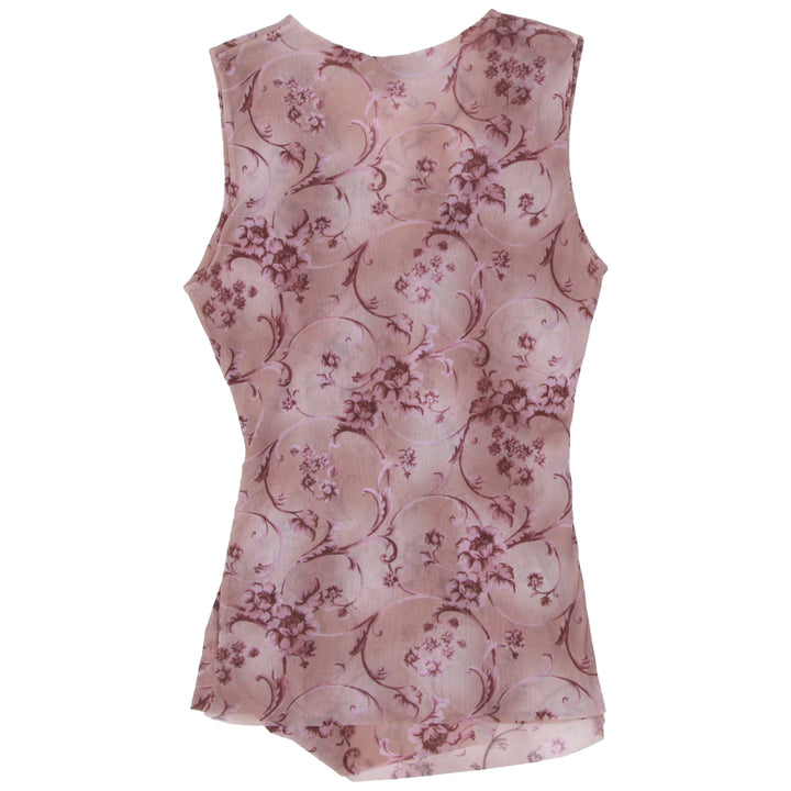 Y2K Floral Ruched Overlap Mesh Sleeveless Top