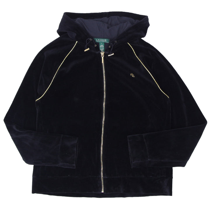 Ladies Ralph Lauren Ful Zip Black Velvet Hoodie