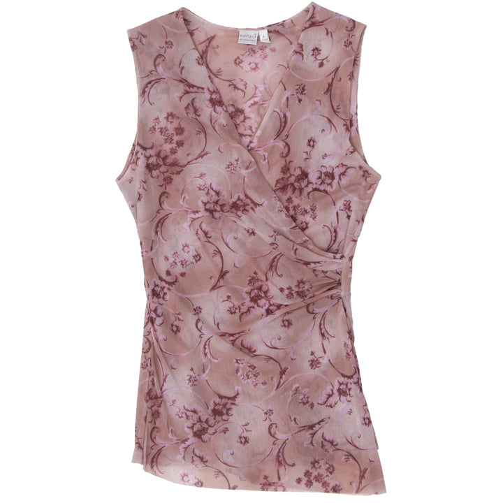 Y2K Floral Ruched Overlap Mesh Sleeveless Top