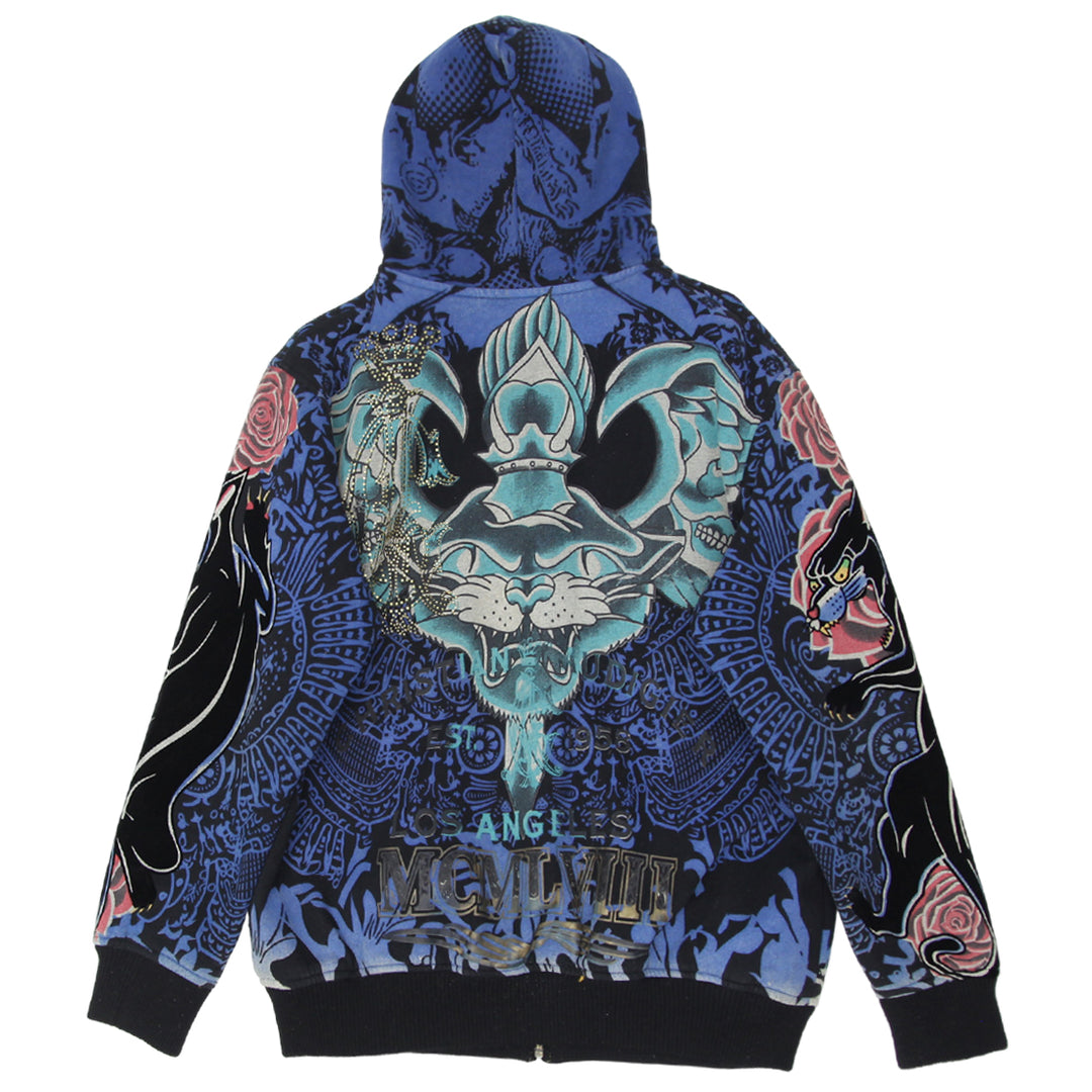 Mens Christian Audigier Los Angeles Skull Roses AOP Full Zip Hoodie