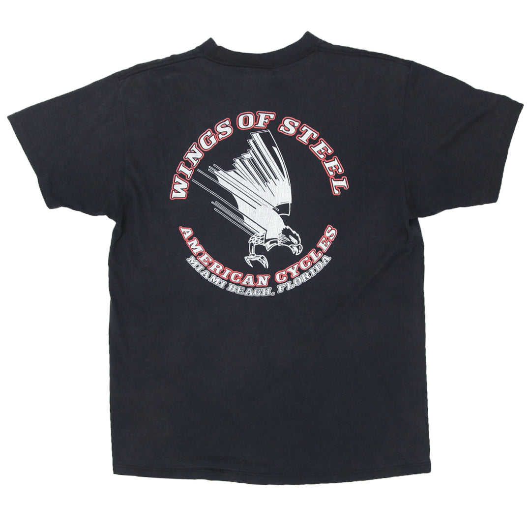 1991 Vintage 3D Emblem Harley Davidson USA Wings Of Steel T-Shirt S.Stitch XL