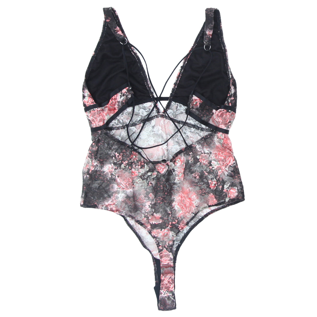 Ladies Floral Mesh Lace Strappy Bodysuit