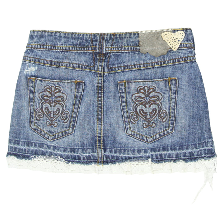 Y2K Embroidered Ripped Denim Skirt