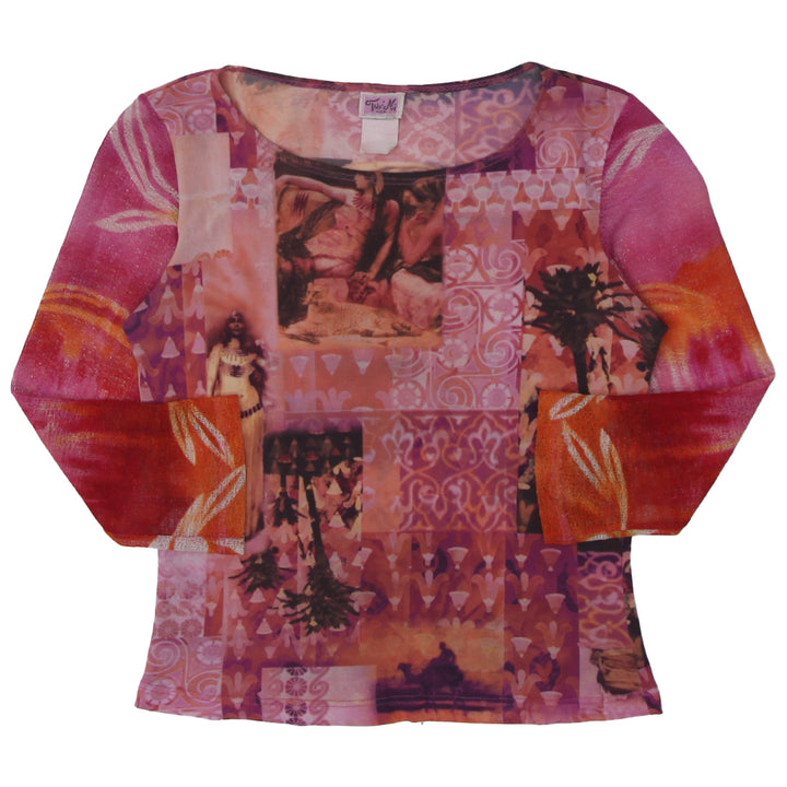 Y2K Mesh Sleeve Printed Top