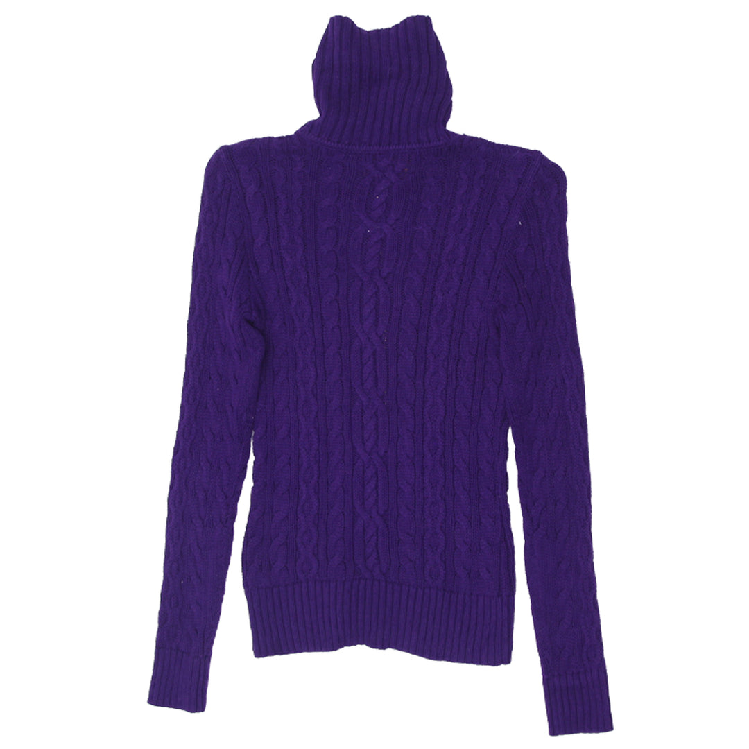 Ladies Lauren by Ralph Lauren Full Zip High Neck Cable Knit Sweater Purple