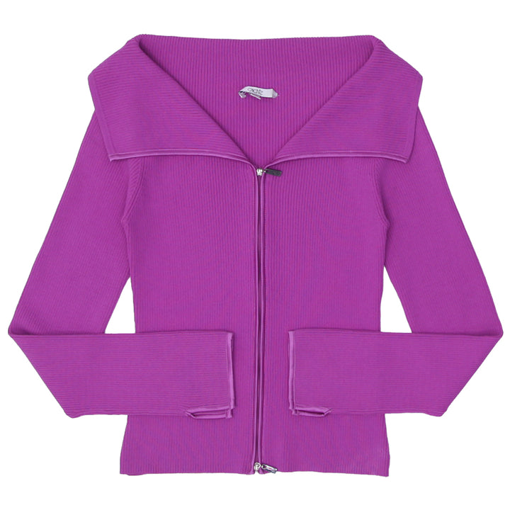 Y2K Purple Zip-Up Sweater Wide Collar Long Sleeve