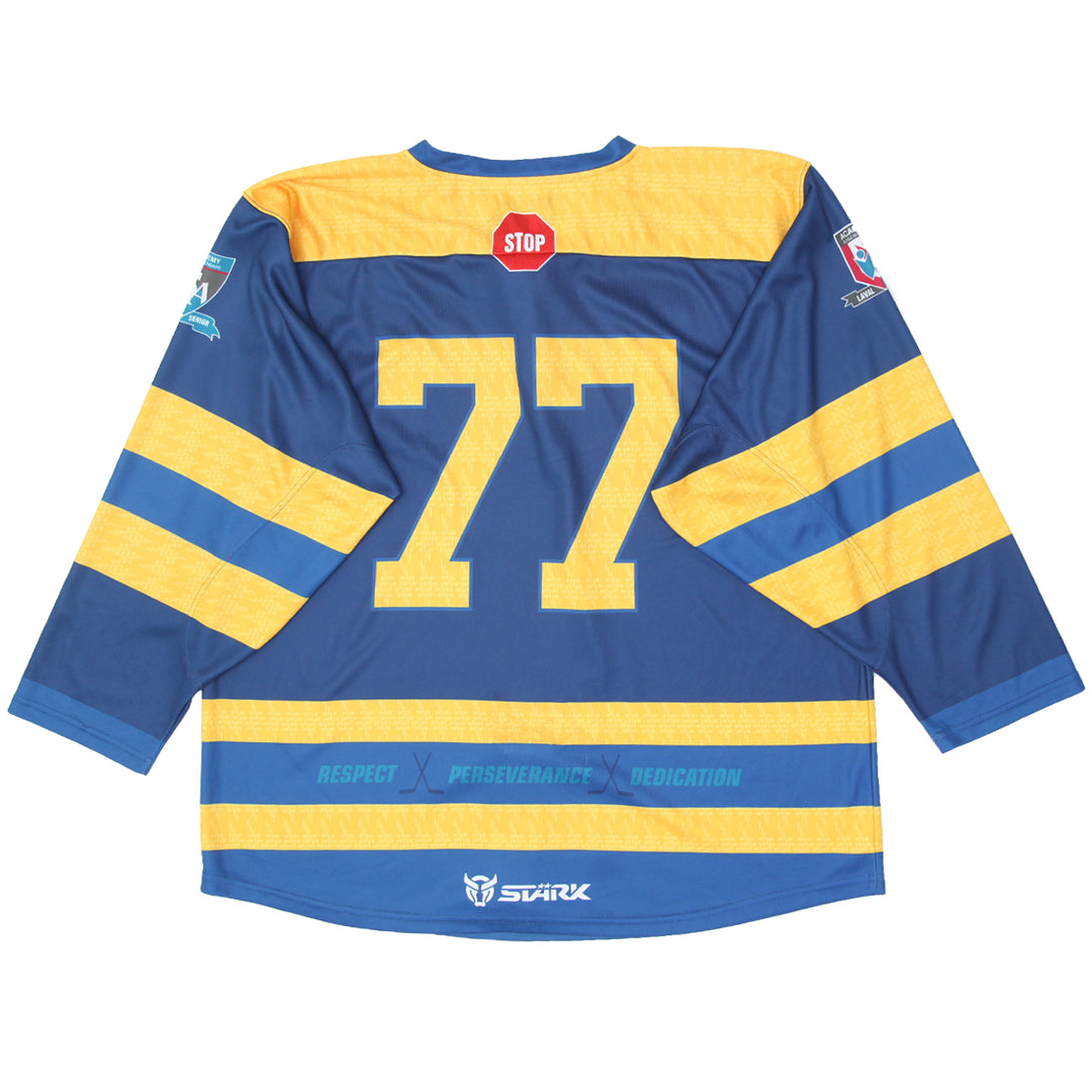 Mens Stark Blue And Gold 77 Hockey Jersey