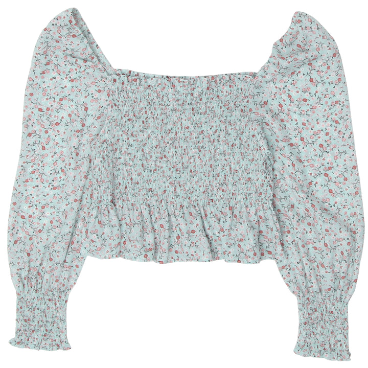 Ladies Floral Smocked Long Sleeve Crop Top