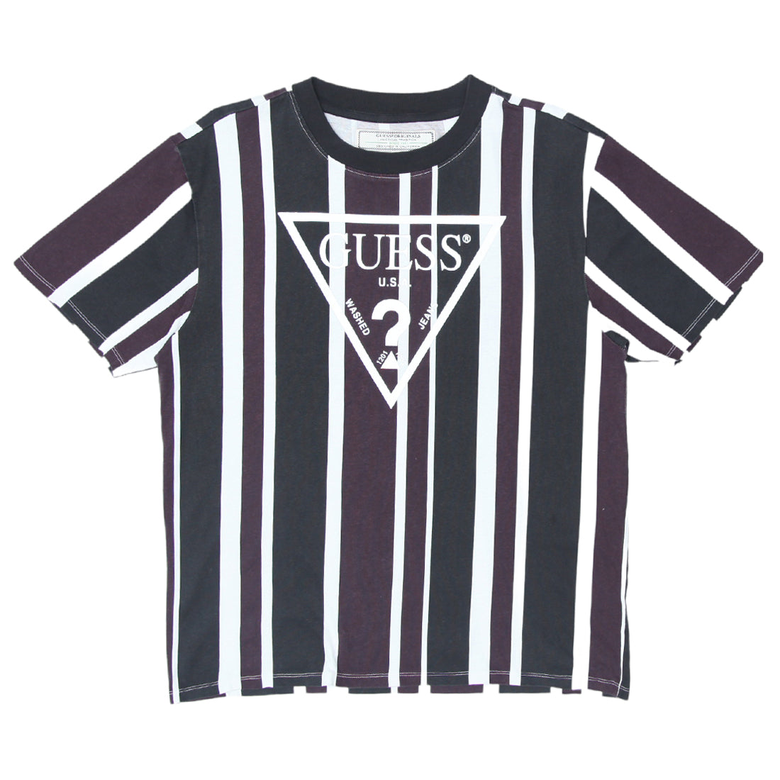 Mens Striped Guess Short Sleeve T Shirt Fashion Rerun Vintage