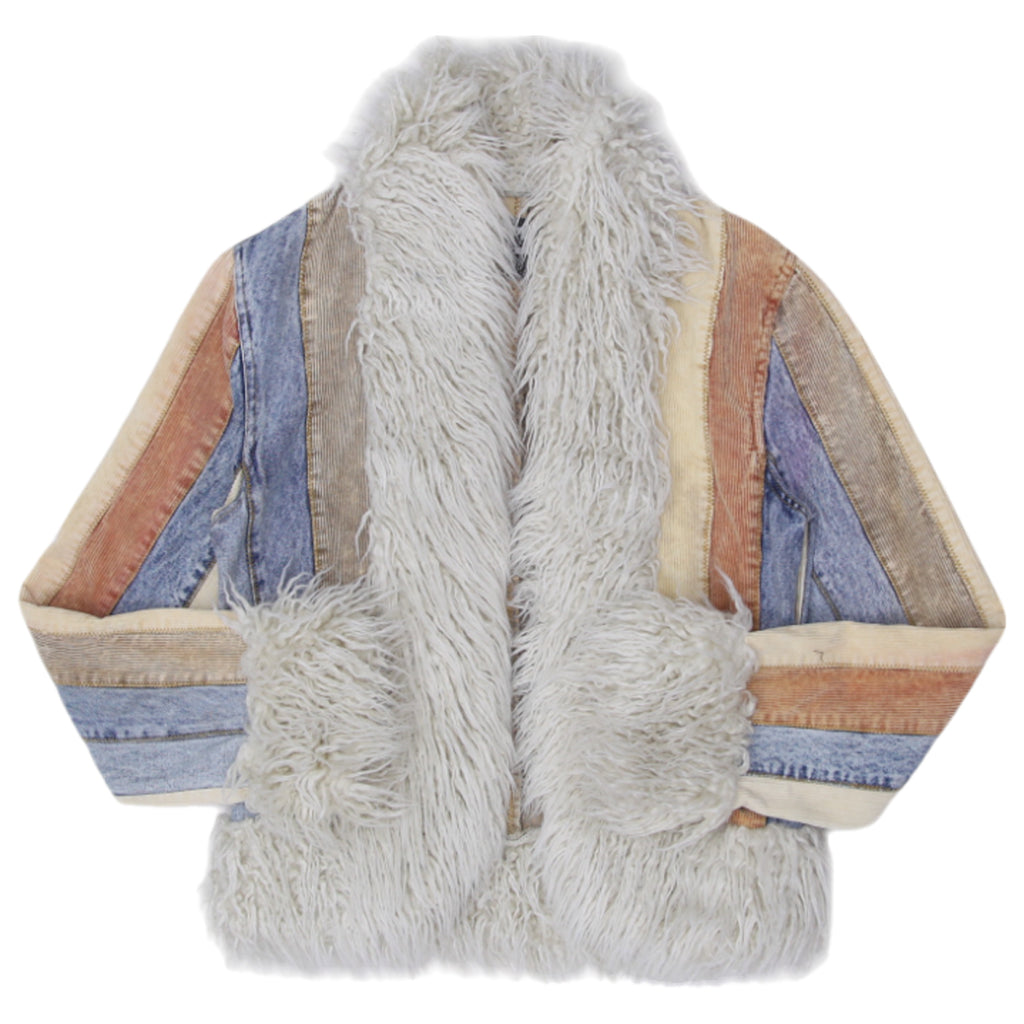 Vintage Blanc Noir Multi Color Corduroy Patchwork Fur Jacket Fashion Rerun Vintage