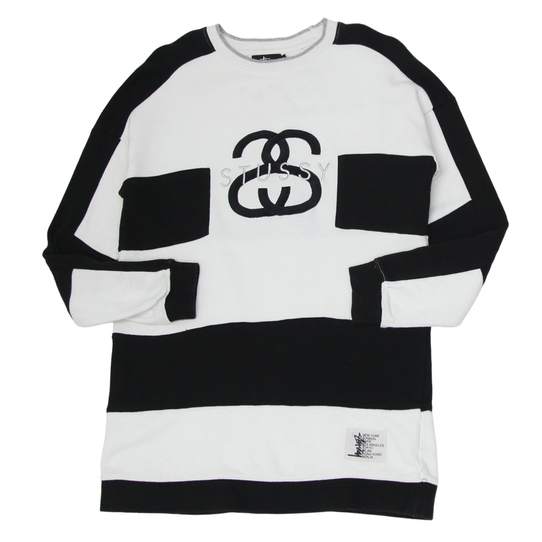 Ladies Stussy Embroidered Black & White Crewneck Sweatshirt