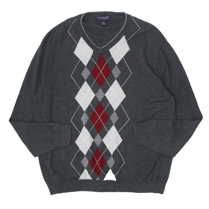 Mens Argyle V-Neck Long Sleeve Sweater