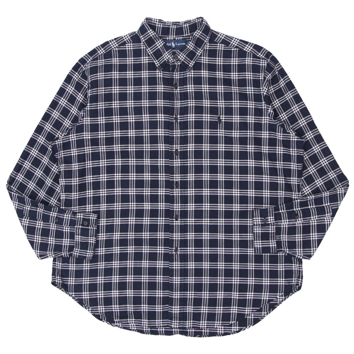 Mens Ralph Lauren Classic Fit Navy Plaid Long Sleeve Shirt