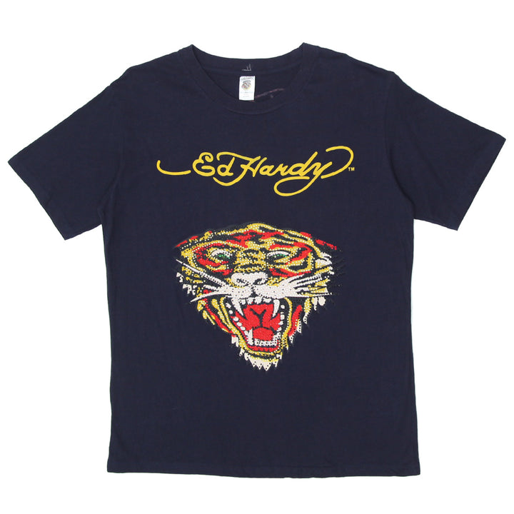 Mens Y2K Ed Hardy Rhinestone Tiger T-Shirt