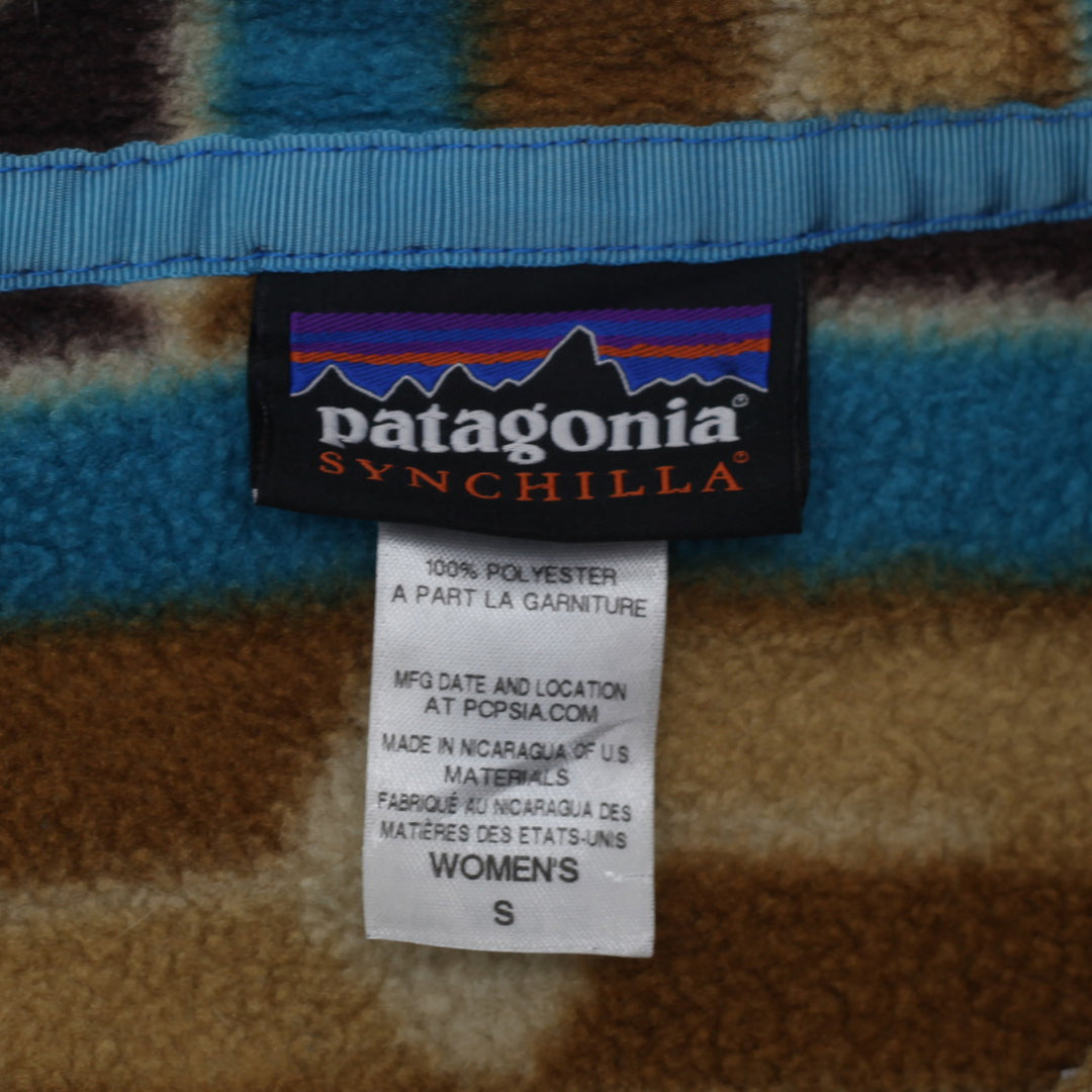 Ladies Patagonia Synchilla Snap T Fleece Pullover Brown / Blue