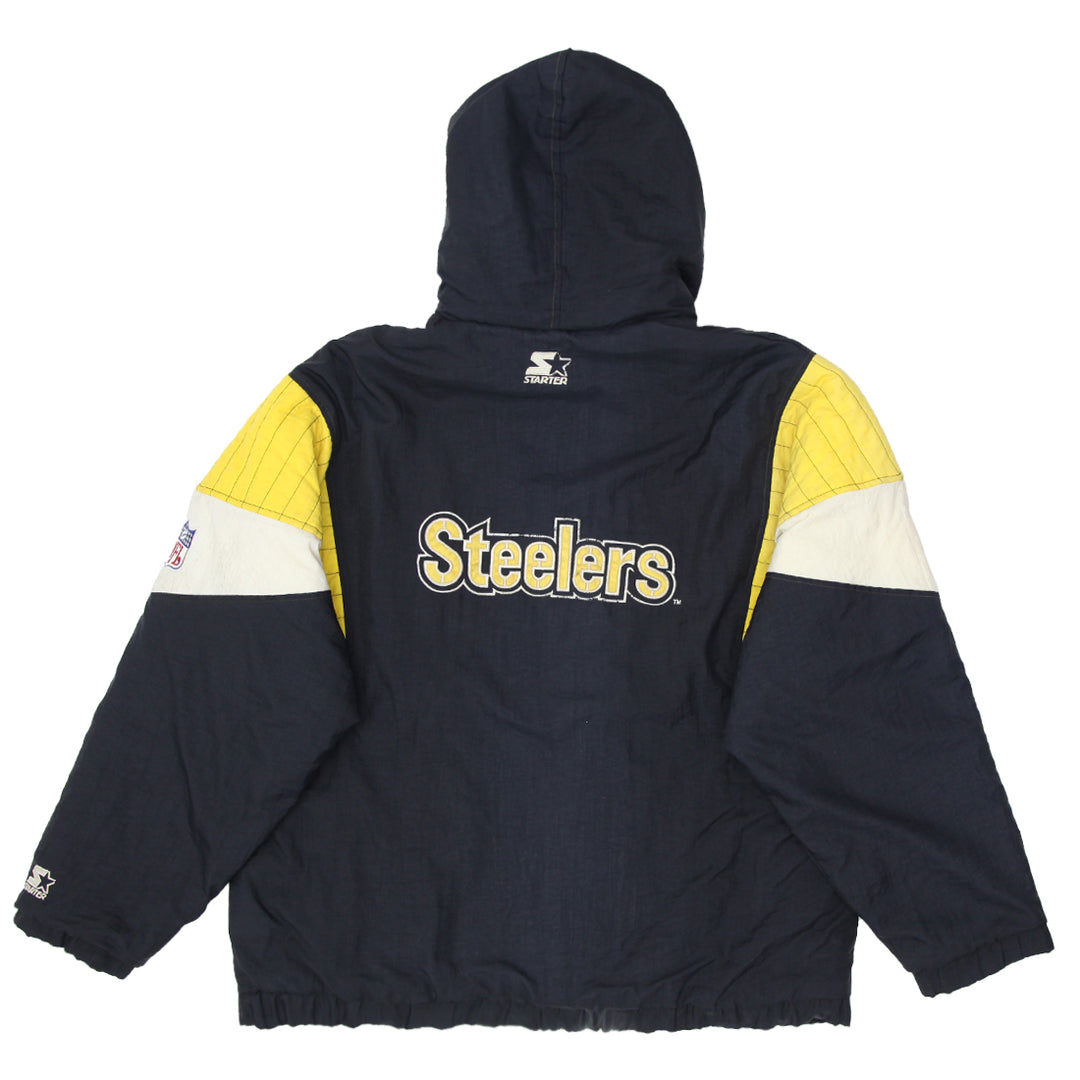 Vintage Starter NFL Proline Steelers 1/2 Zip Quilted Hooded Jacket