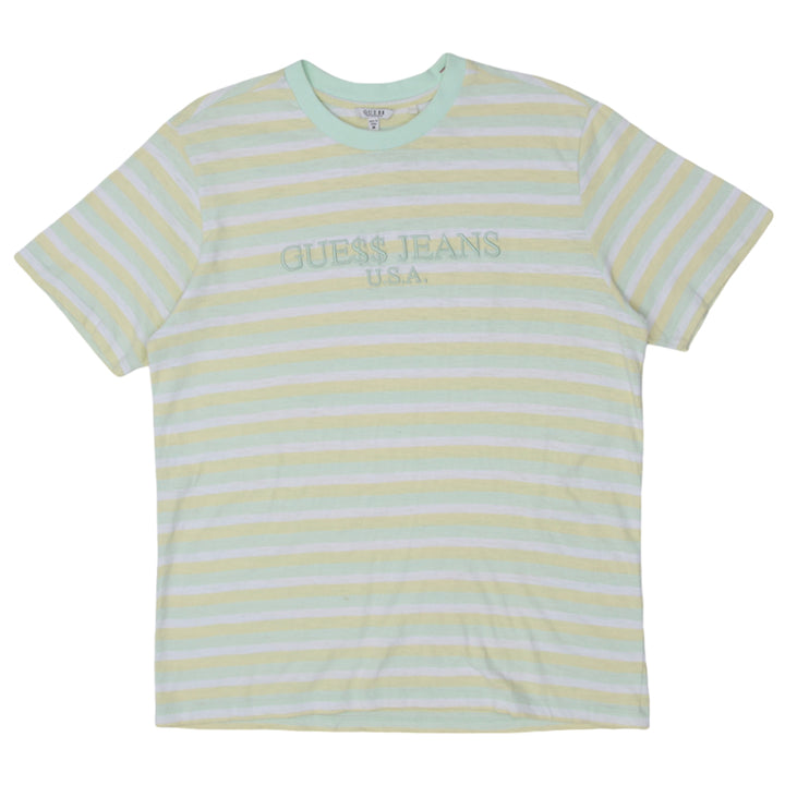 Mens Guess Jeans USA Embroidered Striped T-Shirt