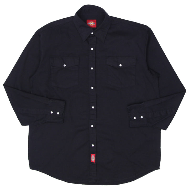 Mens Dickies Pearl Button Long Sleeve Shirt Black