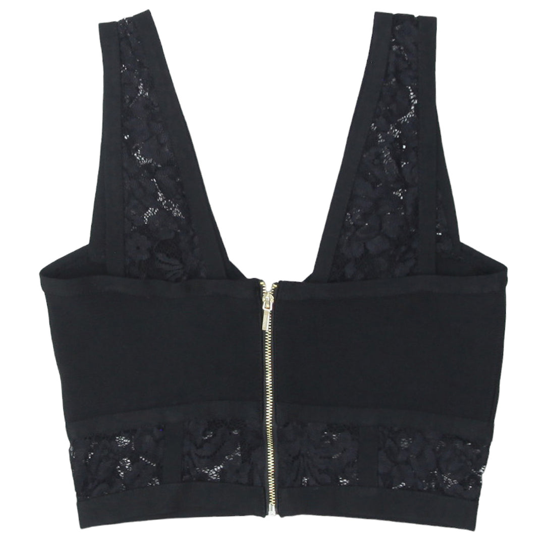 Ladies Bebe Strappy Lace Black Crop Top