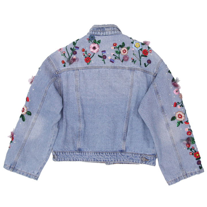 Ladies Floral Patched Denim Jacket