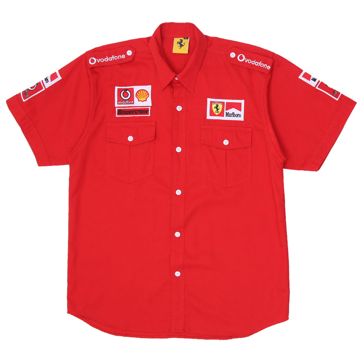 Mens Ferrari Marlboro Button Down Racing Work Shirt Red