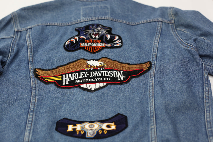Vintage Levi Strauss 75515-0212 Orange Tab Harley Davidson Patched Denim Jacket