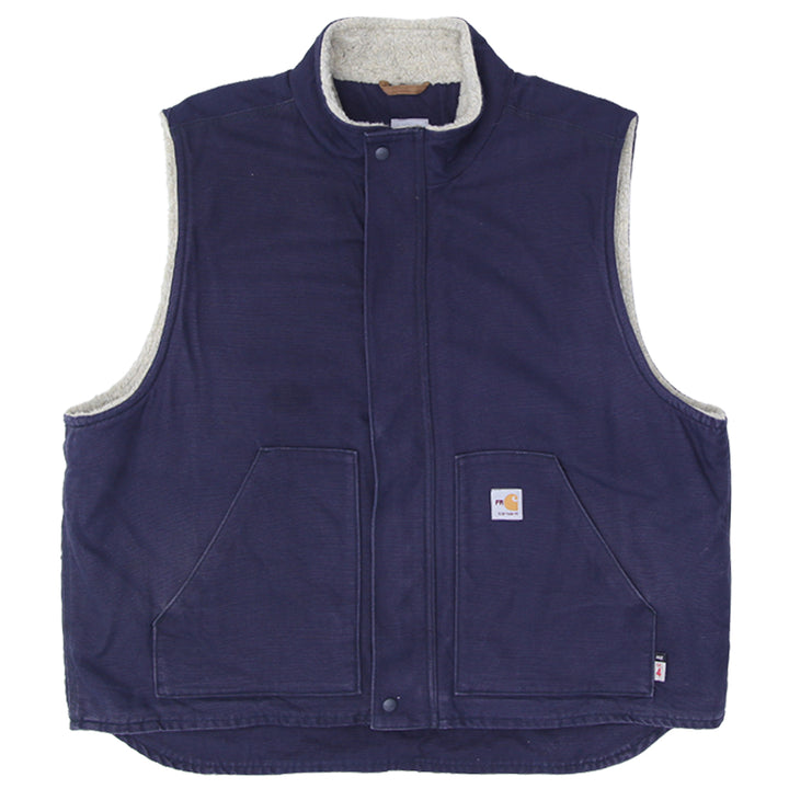 Mens Carhartt FR (Flame-Resistant) Sherpa-Lined Vest – Navy, Size 2XL