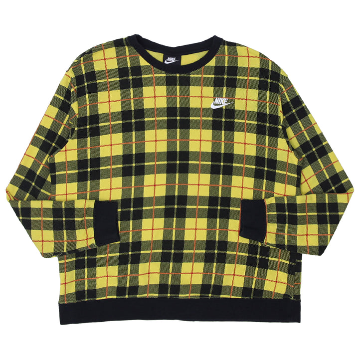 Mens Nike Embroidered Yellow Black Plaid Sweatshirt