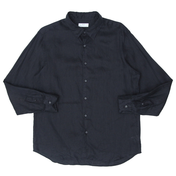 Mens Uni Qlo Linen Black Long Sleeve Shirt