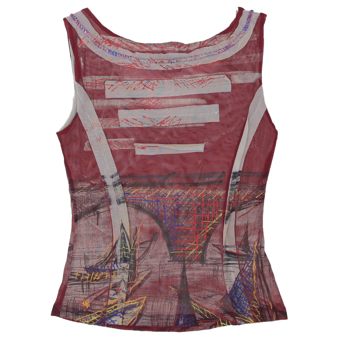 Y2K Mesh Save The Queen Printed Sleeveless Top