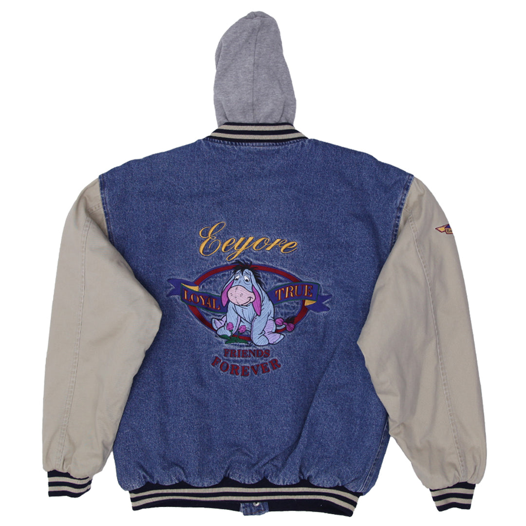 Mens The Disney Store Eeyore Embroidered Quilted Lined Hooded Denim Jacket