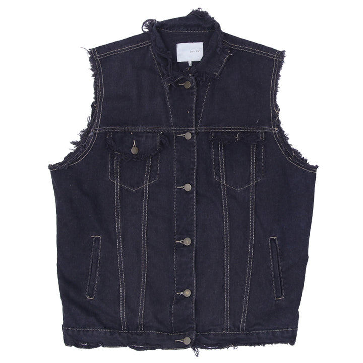 Ladies Oak + Fort Distressed Sleeveless Denim Vest / Jacket