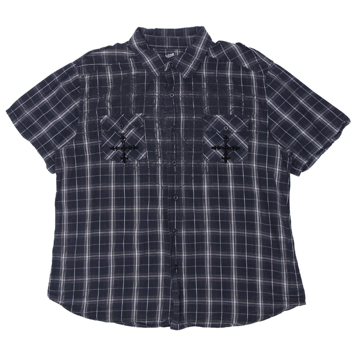 Mens Y2K Machine Plaid Velvet Felt Print Shirt