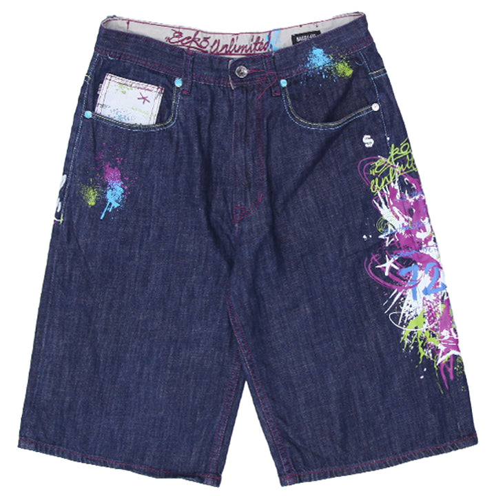 Mens Y2K Ecko Unlimited Baggy Fit Print & Embroidered Denim Jorts